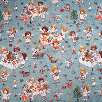 Baumwoll Popeline SUSAlabims Weihnachtswerkstatt blau, Stoffonkel