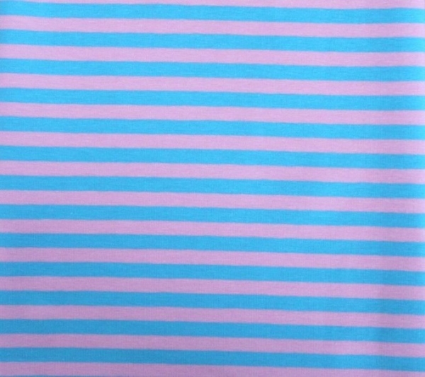 Stretchjersey Streifen 2 mm türkis/rosa